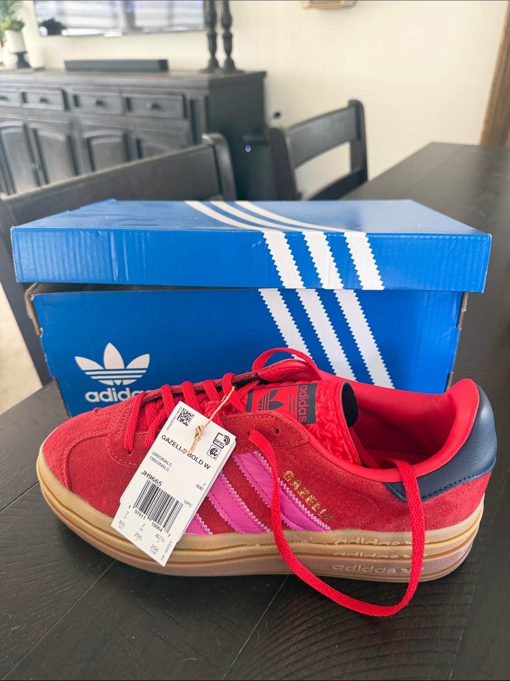 adidas womens Red and Pink Gazelle Bold Sneakers